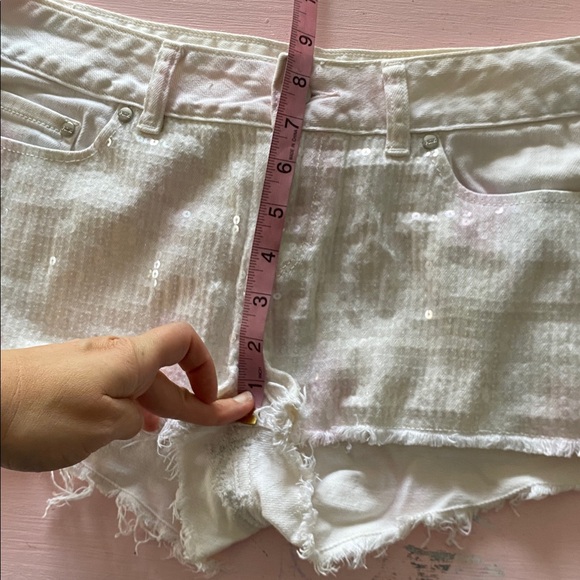 PINK Sequin Denim Shorts Tie Dyed Victoria’s Secret Pastel Jean Cutoff Sparkly 8 - Picture 9 of 9